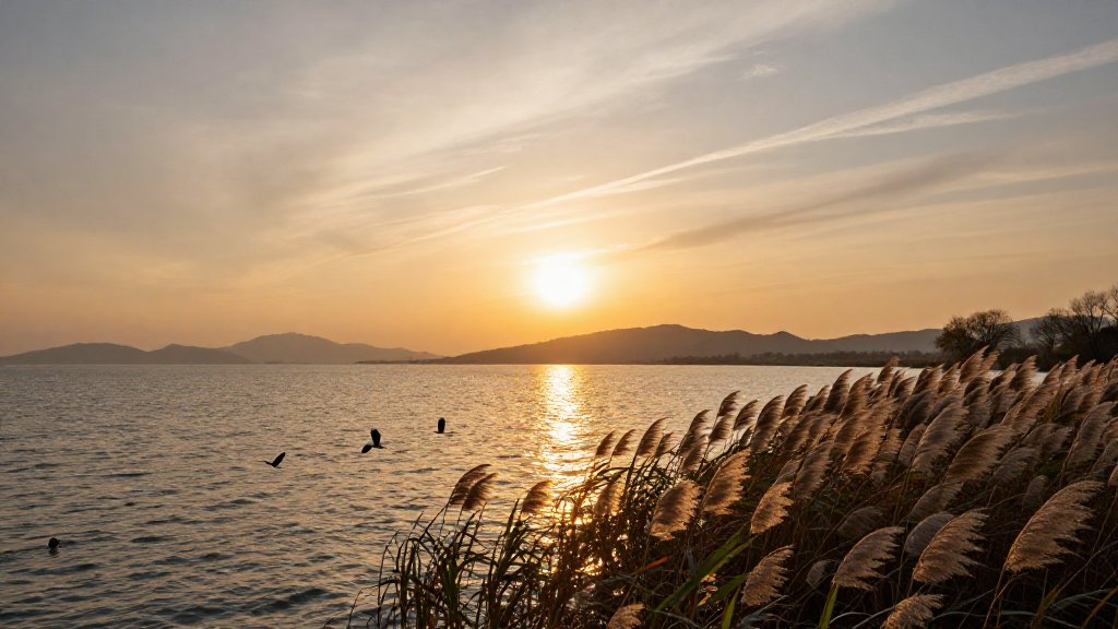 亚洲江苏太湖湿地酉时景象