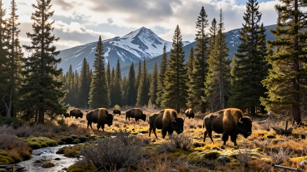 北美洲马更些河流域苔原针叶林北美野牛