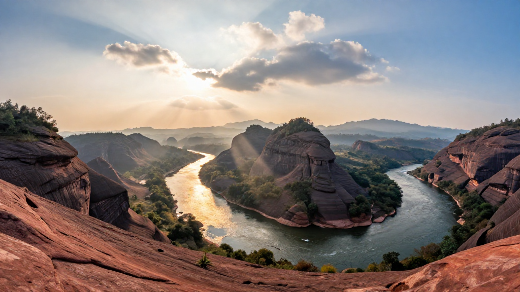 亚洲广东丹霞山河流几何构成