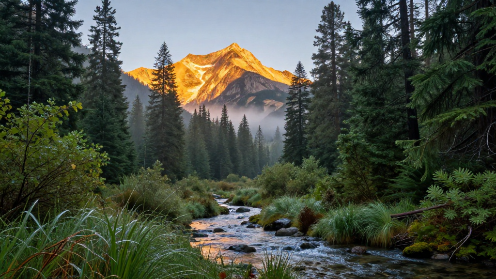 北美洲红杉国家公园山脉露水景观