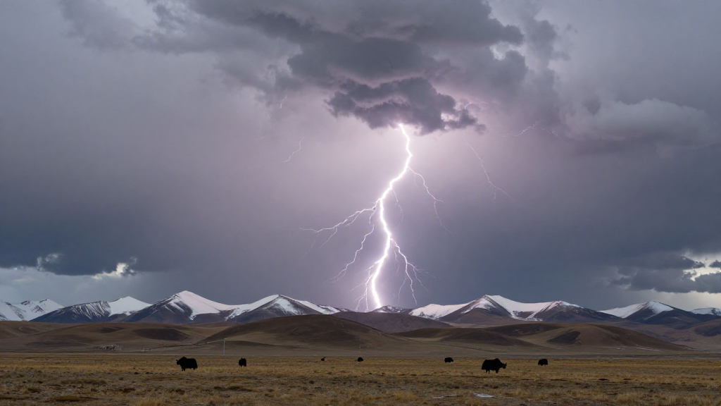亚洲青藏高原高原闪电景观