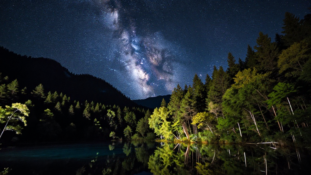 亚洲九寨沟森林银河摄影