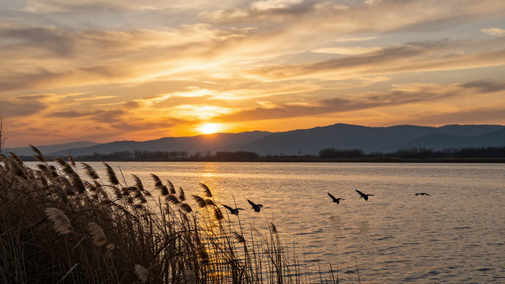 欧洲多瑙河流域湿地戌时景象