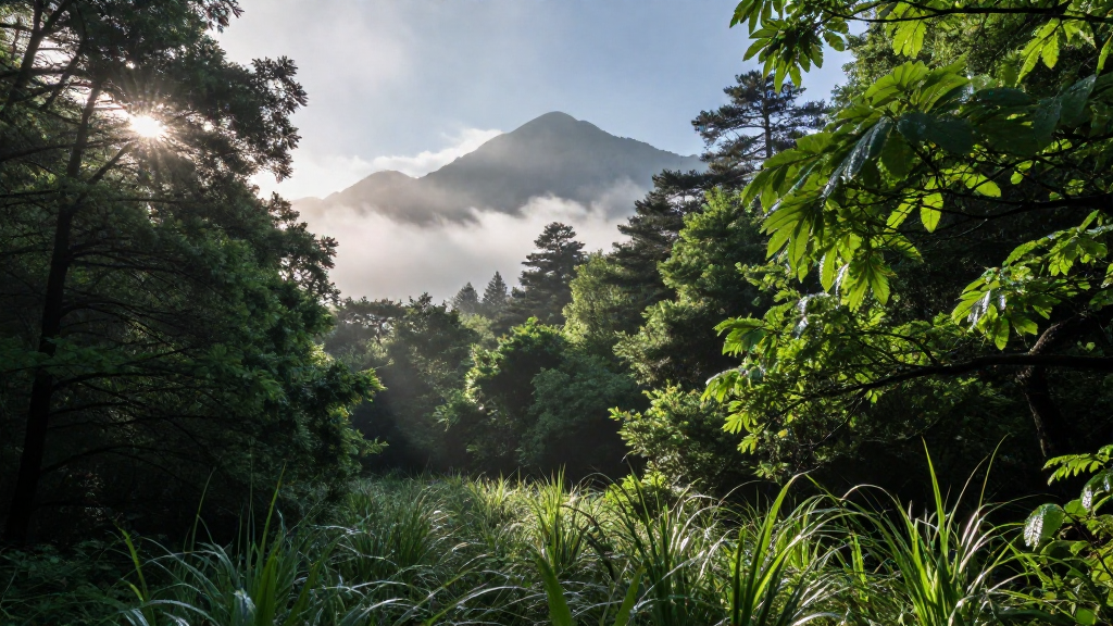 亚洲台湾玉山森林露水景观