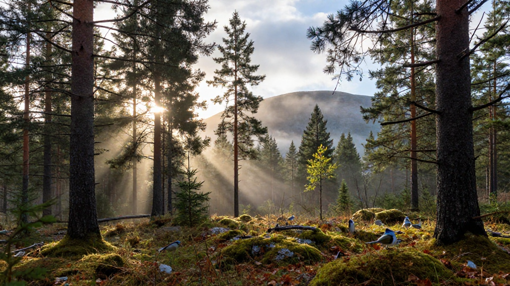 欧洲斯堪的纳维亚森林云雾缭绕景观
