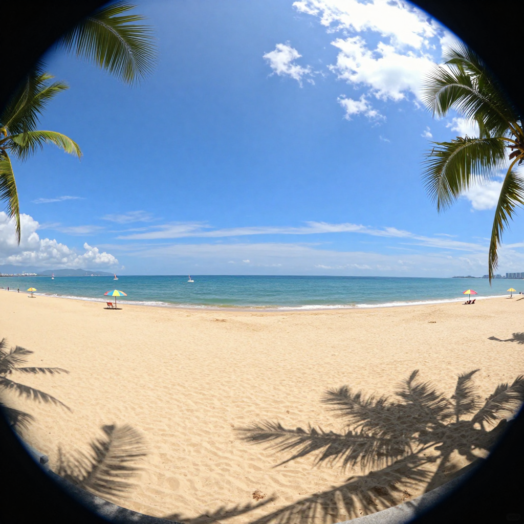 亚洲海南三亚沙滩鱼眼镜头