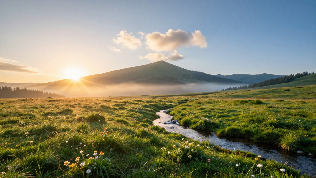 欧洲喀尔巴阡山脉草原清晨景象