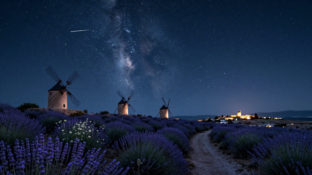 欧洲地中海地区平原午夜景象