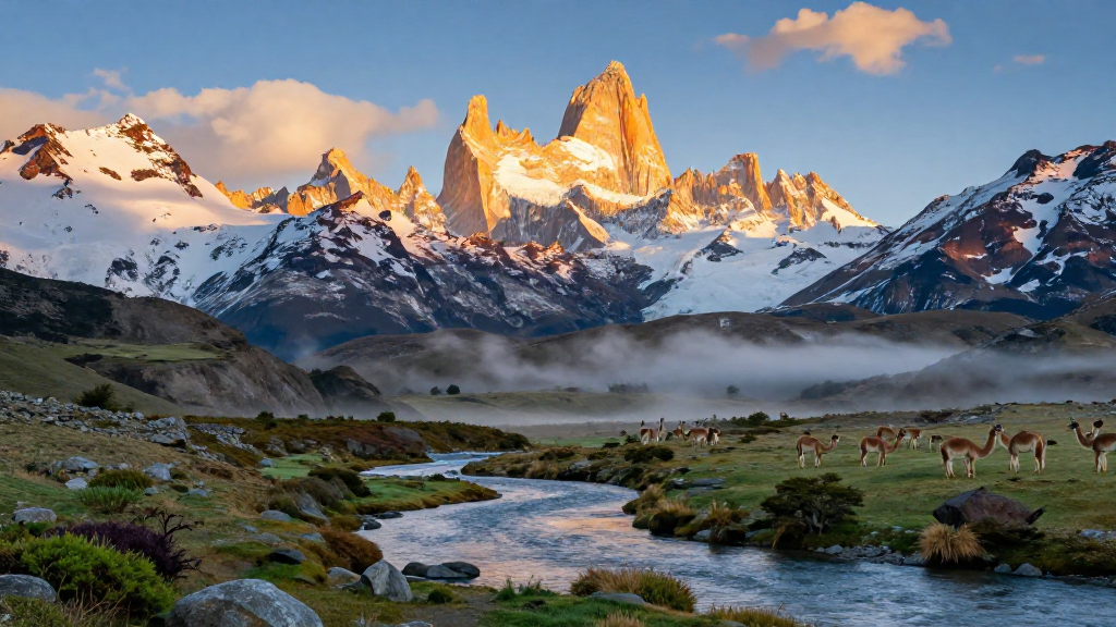 南美洲巴塔哥尼亚山脉上午景象