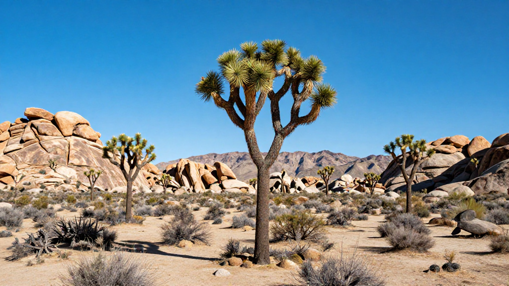 北美洲约书亚树岩石晴朗景观
