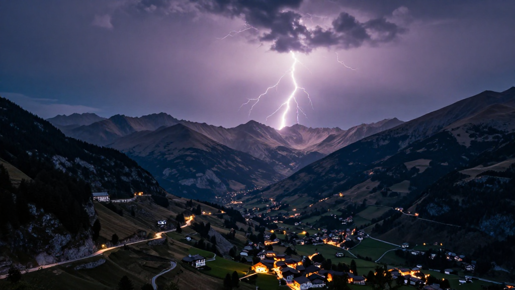 欧洲比利牛斯山脉山脉闪电景观