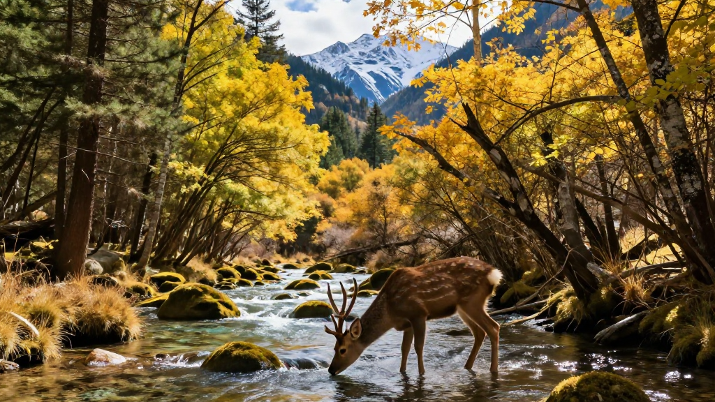 亚洲九寨沟森林长焦摄影