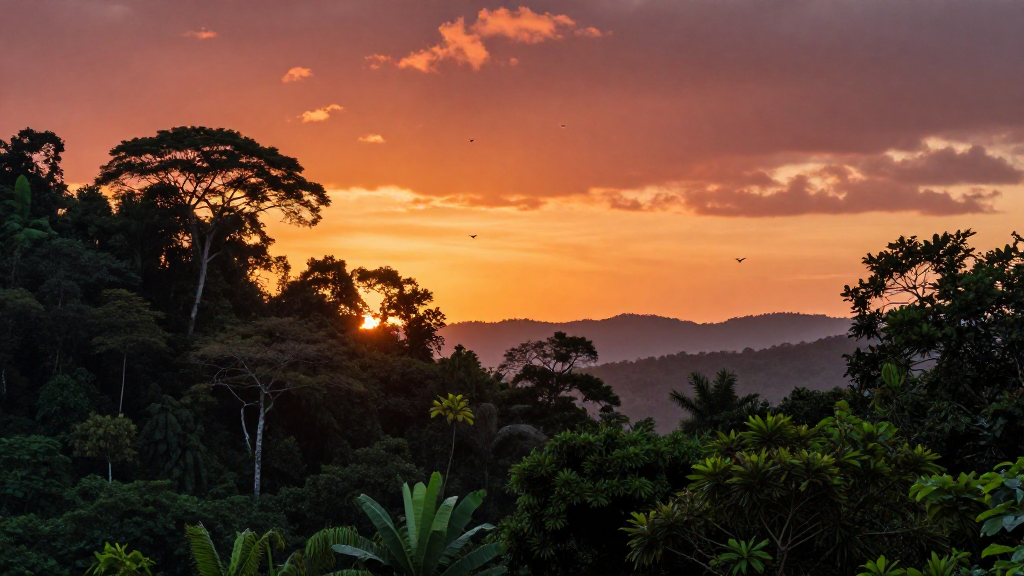 非洲马达加斯加岛森林晚霞景观