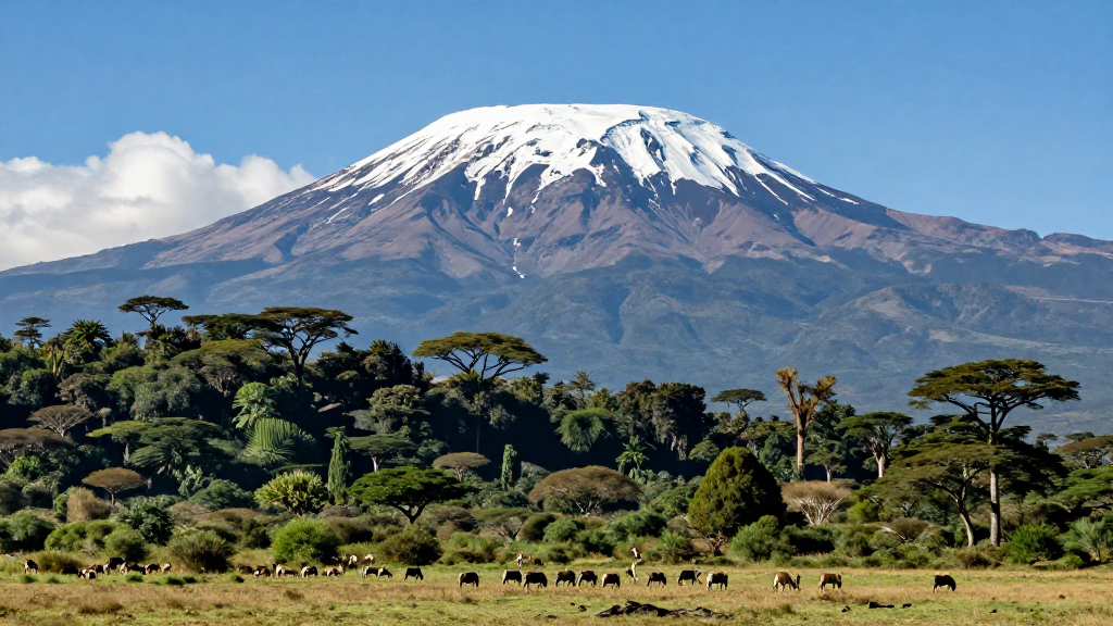 非洲乞力马扎罗山冰川盛夏景观