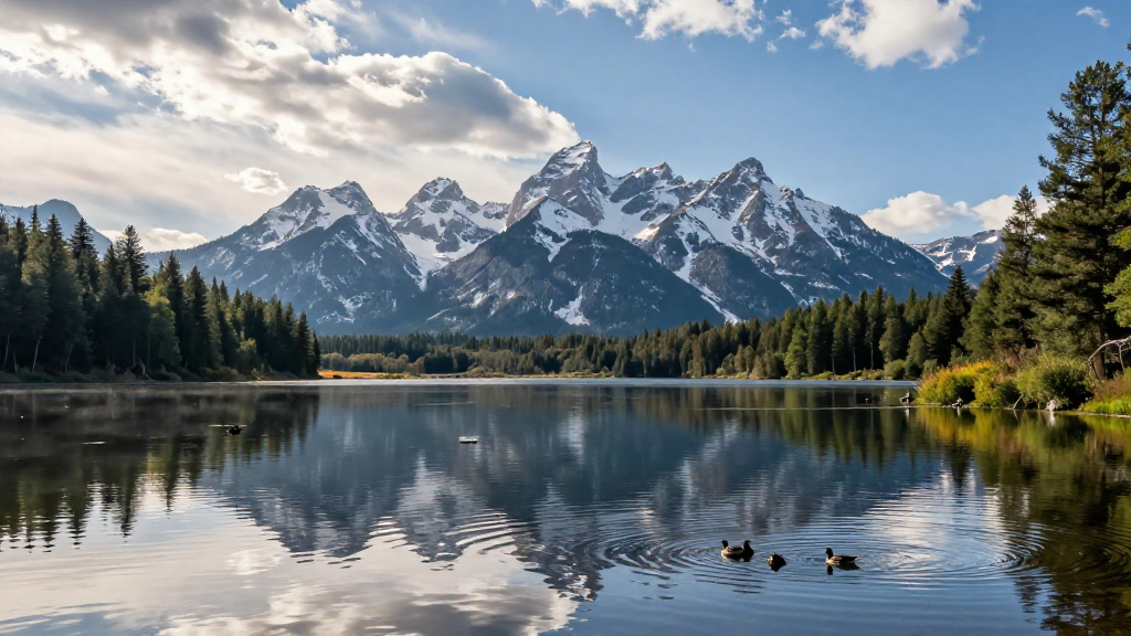 北美洲大提顿湖泊巳时景象