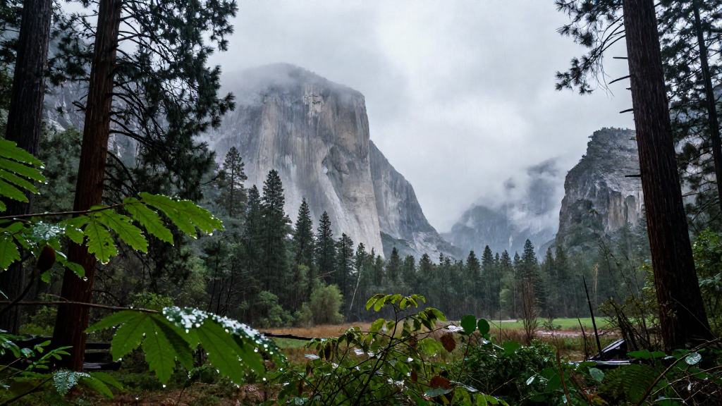 北美洲优胜美地森林暴雨景观