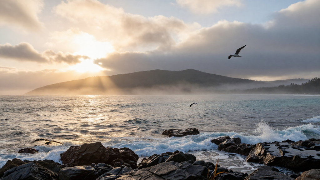 大洋洲昆士兰州海岸云雾缭绕景观