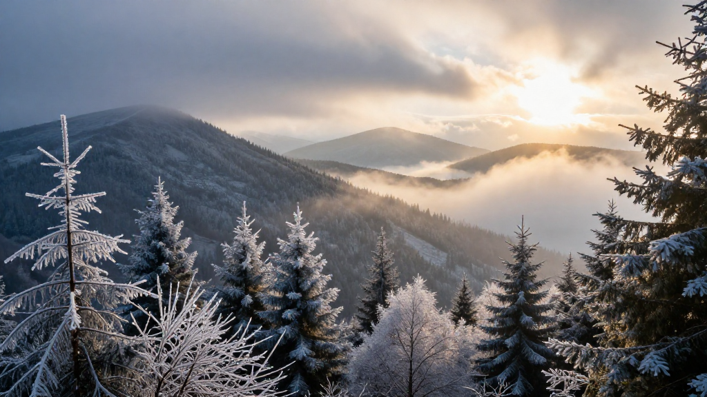 欧洲喀尔巴阡山脉山脉冻雨景观