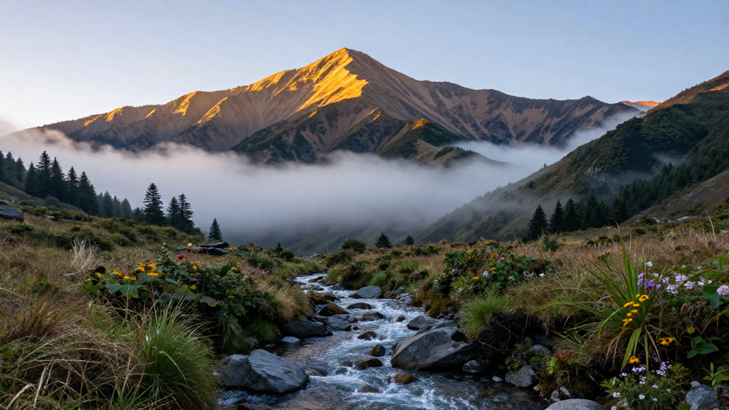亚洲台湾玉山山脉对角线构图