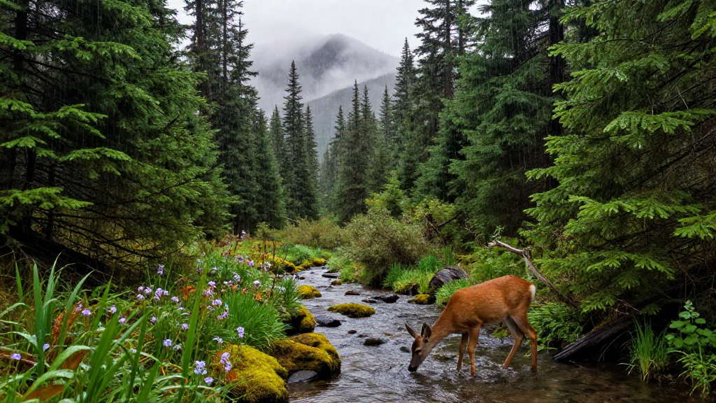 北美洲奥林匹克森林细雨景观