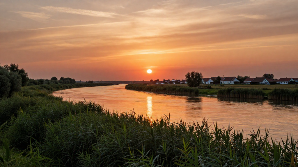 欧洲罗马尼亚多瑙河三角洲河流暖色调