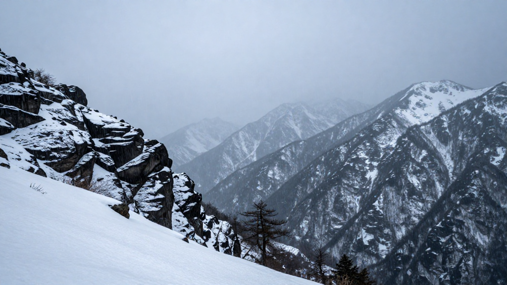 欧洲斯堪的纳维亚山脉雨夹雪景观