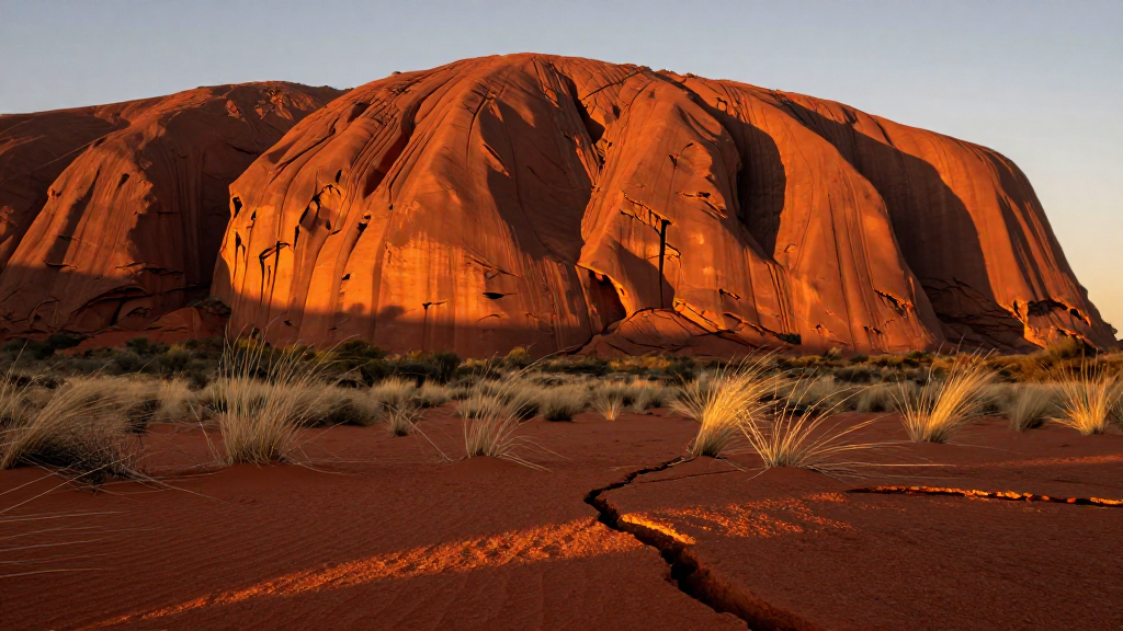 大洋洲乌鲁鲁岩石沙漠草树