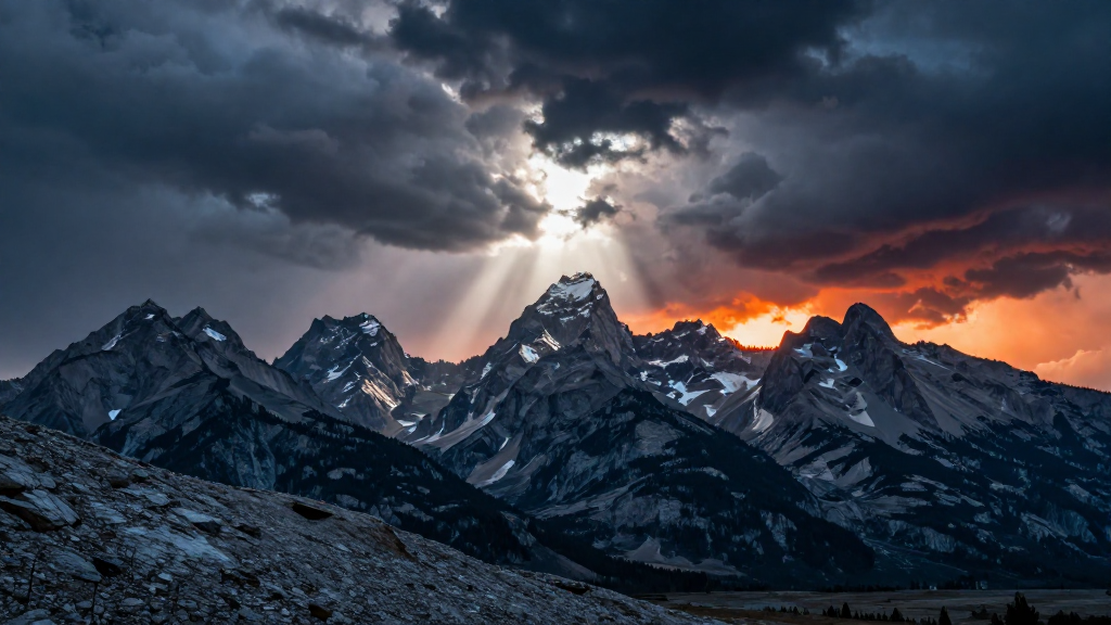 北美洲大提顿山脉飑线景观