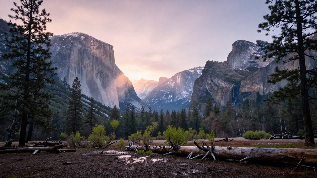 北美洲优胜美地山脉早春景观