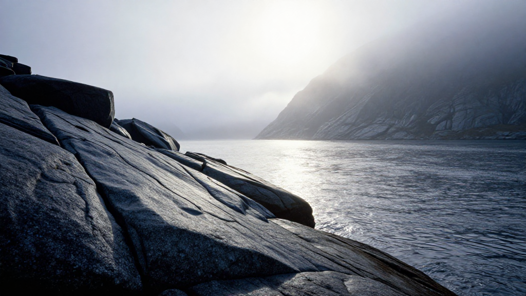 欧洲挪威峡湾海岸薄雾景观