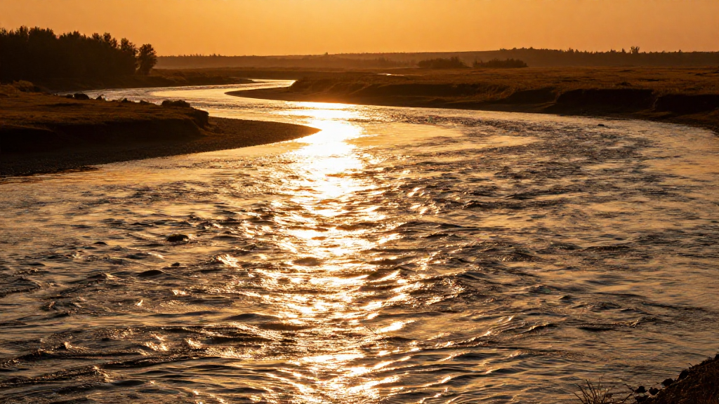 非洲塞伦盖蒂平原河流申时景象