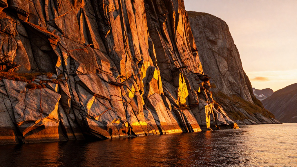 欧洲挪威峡湾海岸橙色调