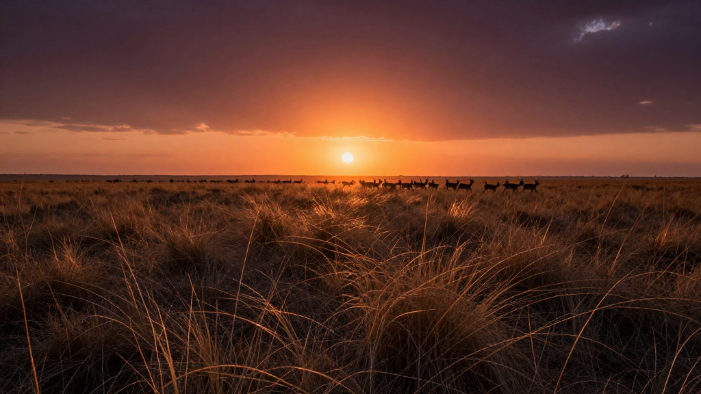 非洲塞伦盖蒂草原黄昏景象