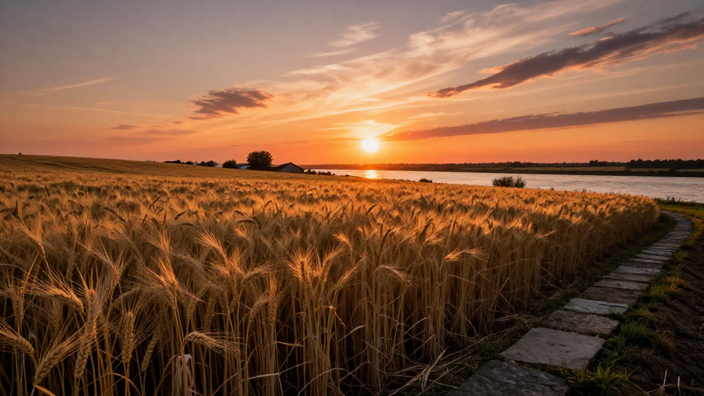 欧洲莱茵河流域平原下午景象