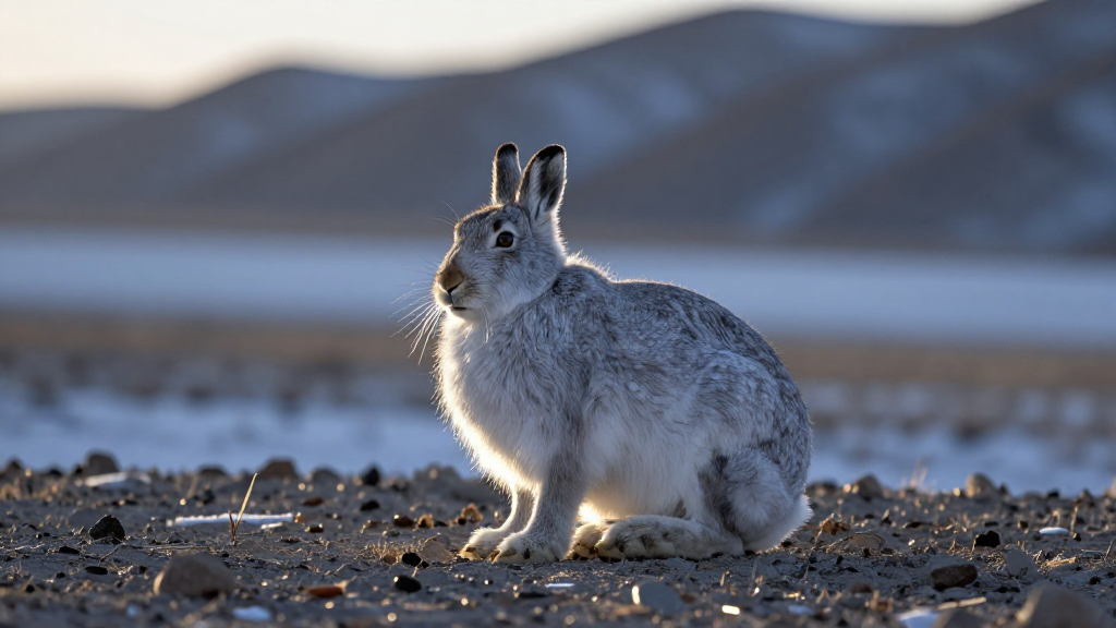 亚洲新疆天山山脉干旱雪兔