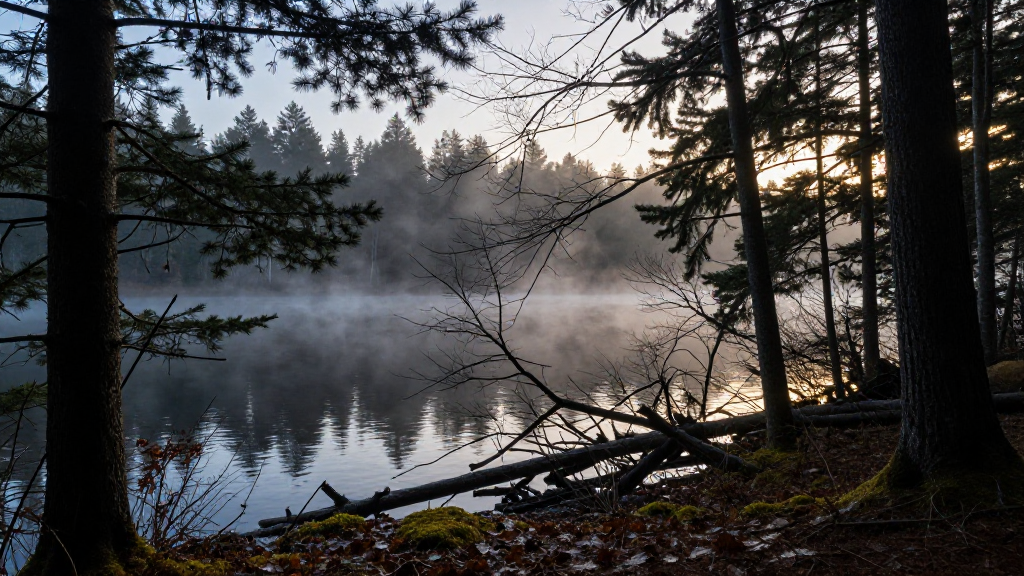 北美洲五大湖森林薄雾景观