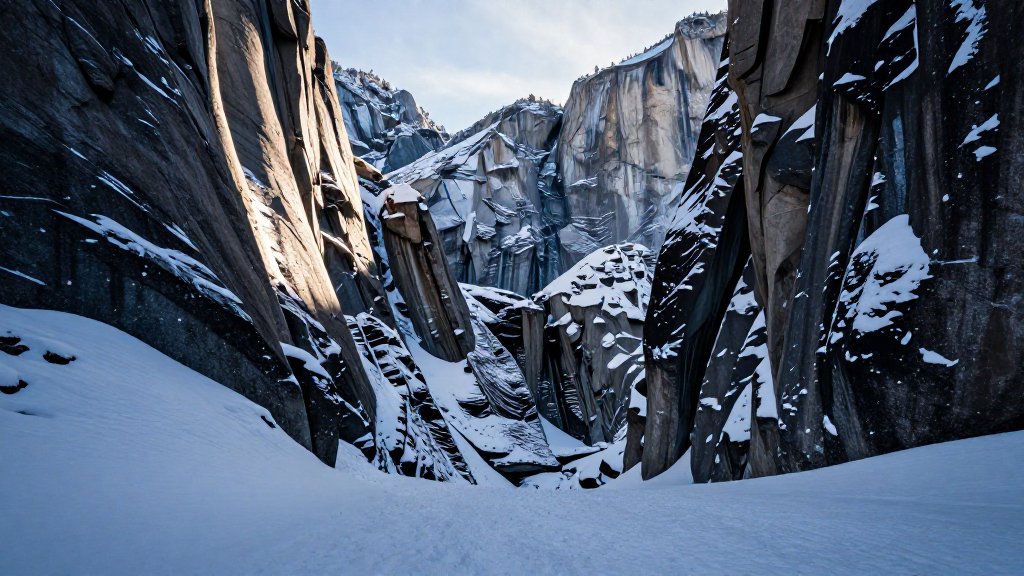 北美洲优胜美地峡谷降雪景观