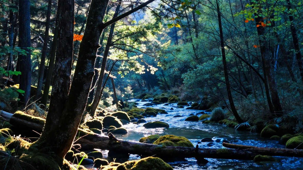 亚洲四川九寨沟森林引导线构图