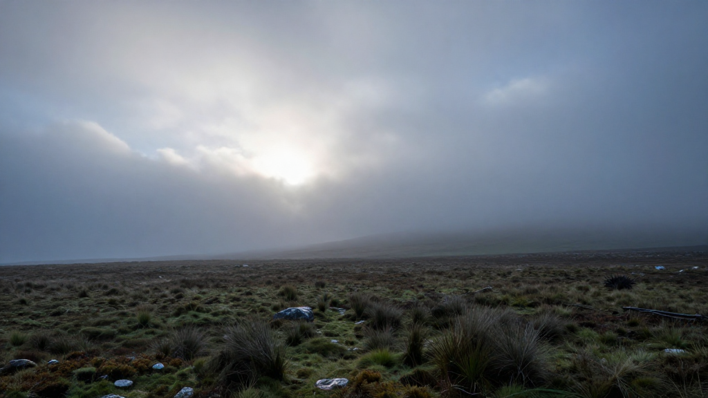 欧洲爱尔兰岛沼泽云雾缭绕景观