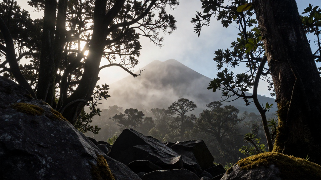 非洲卢旺达火山森林云雾缭绕景观