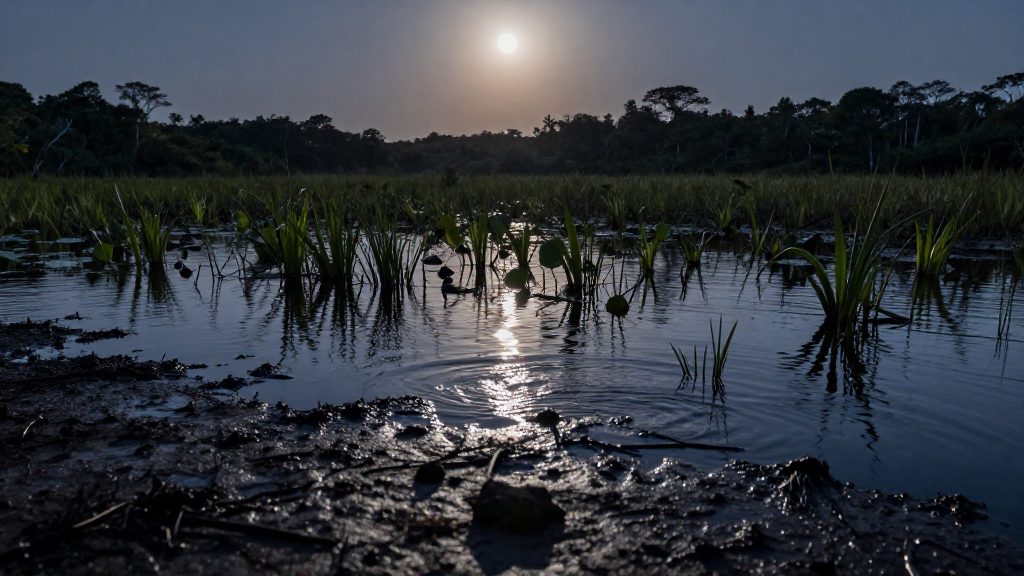 南美洲玻利维亚亚马逊雨林湿地月食景观