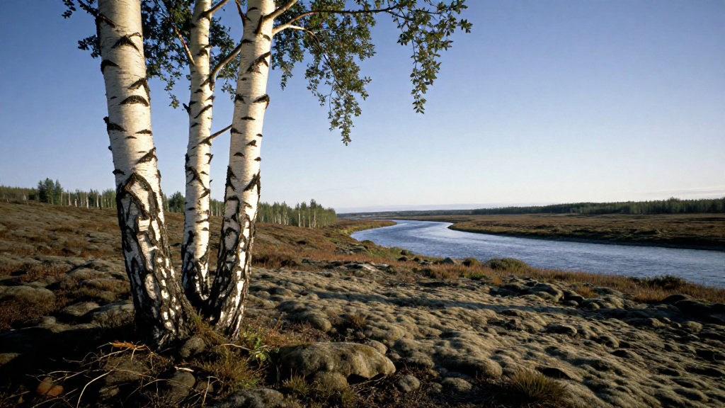 北美洲马更些河流域河流苔原白桦