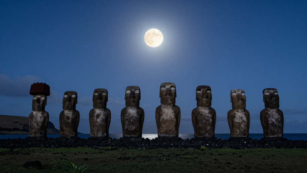 南美洲复活节岛岛屿月食景观