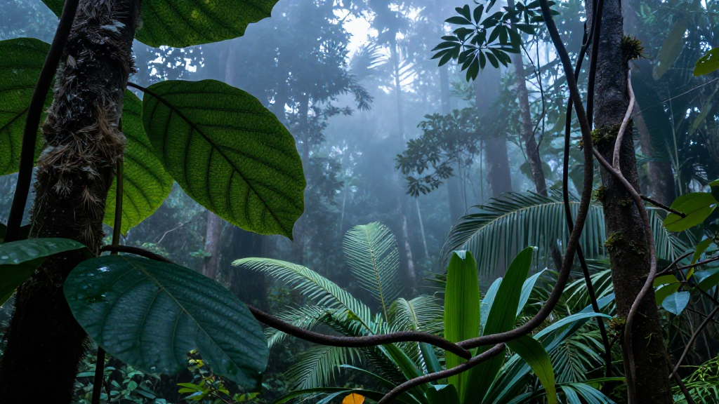 大洋洲马绍尔群岛热带雨林雾天景观