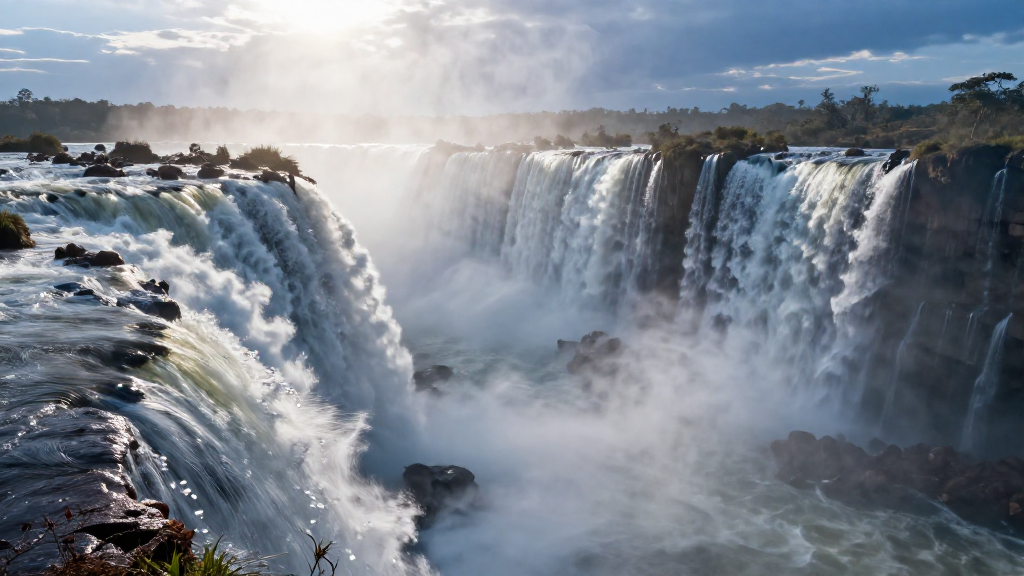 南美洲伊瓜苏瀑布河流梦幻色彩