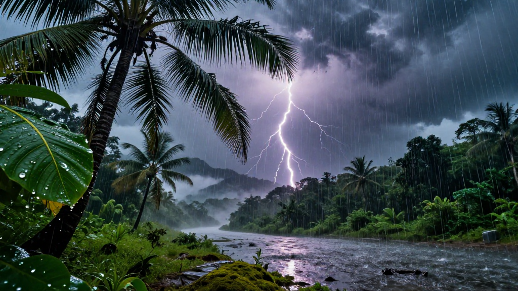 大洋洲斐济群岛热带雨林飑线景观