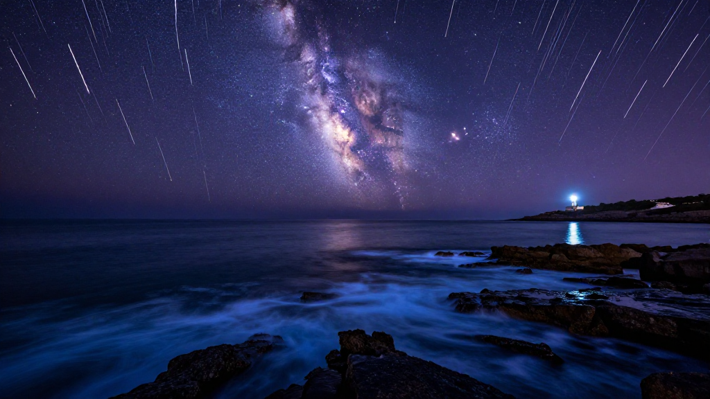 欧洲伊比利亚半岛海岸流星雨景观