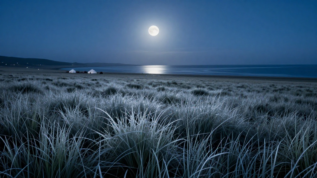 亚洲青海湖草原月夜景象