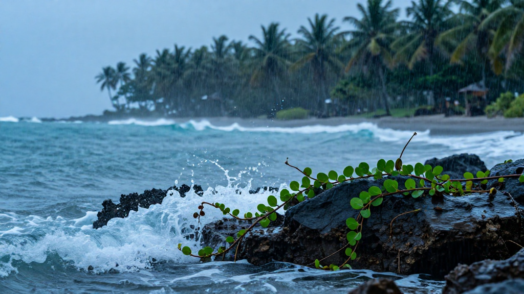 大洋洲瓦努阿图海岸细雨景观