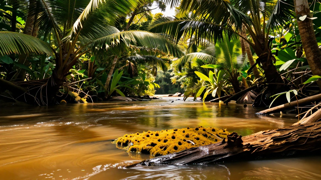 非洲刚果民主共和国雨林河流金色调